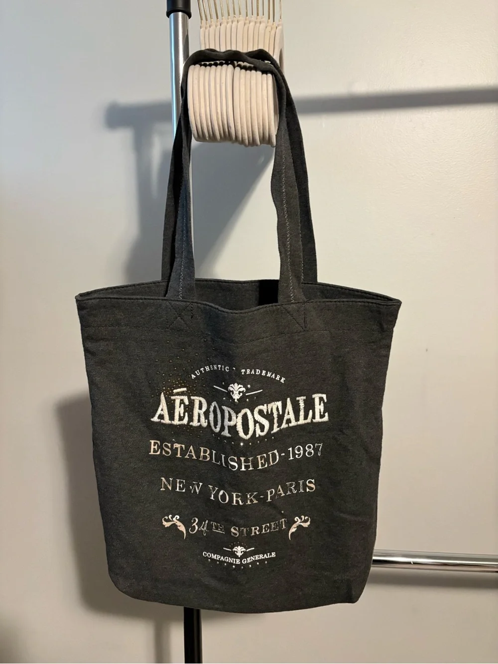 Aeropostale grey Canvas Tote with White Logo Print vintage